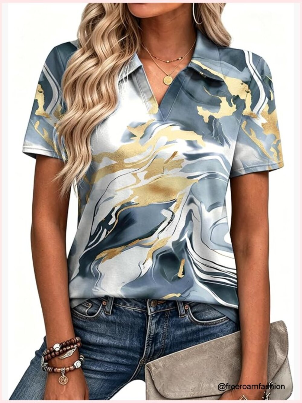 Women's V-Neck Short Sleeve Polo Shirt UPF 50+